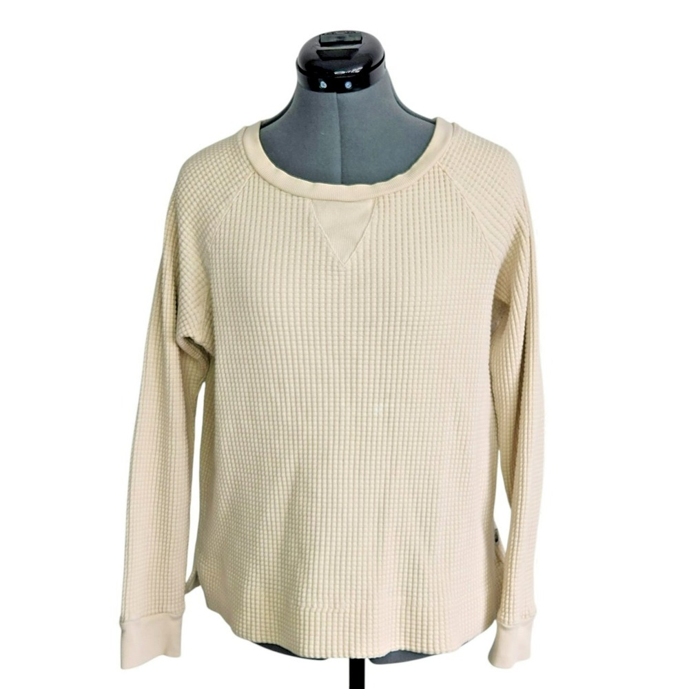 The North Face Womens Waffle Knit Pullover Sweatshirt Beige Cream Large